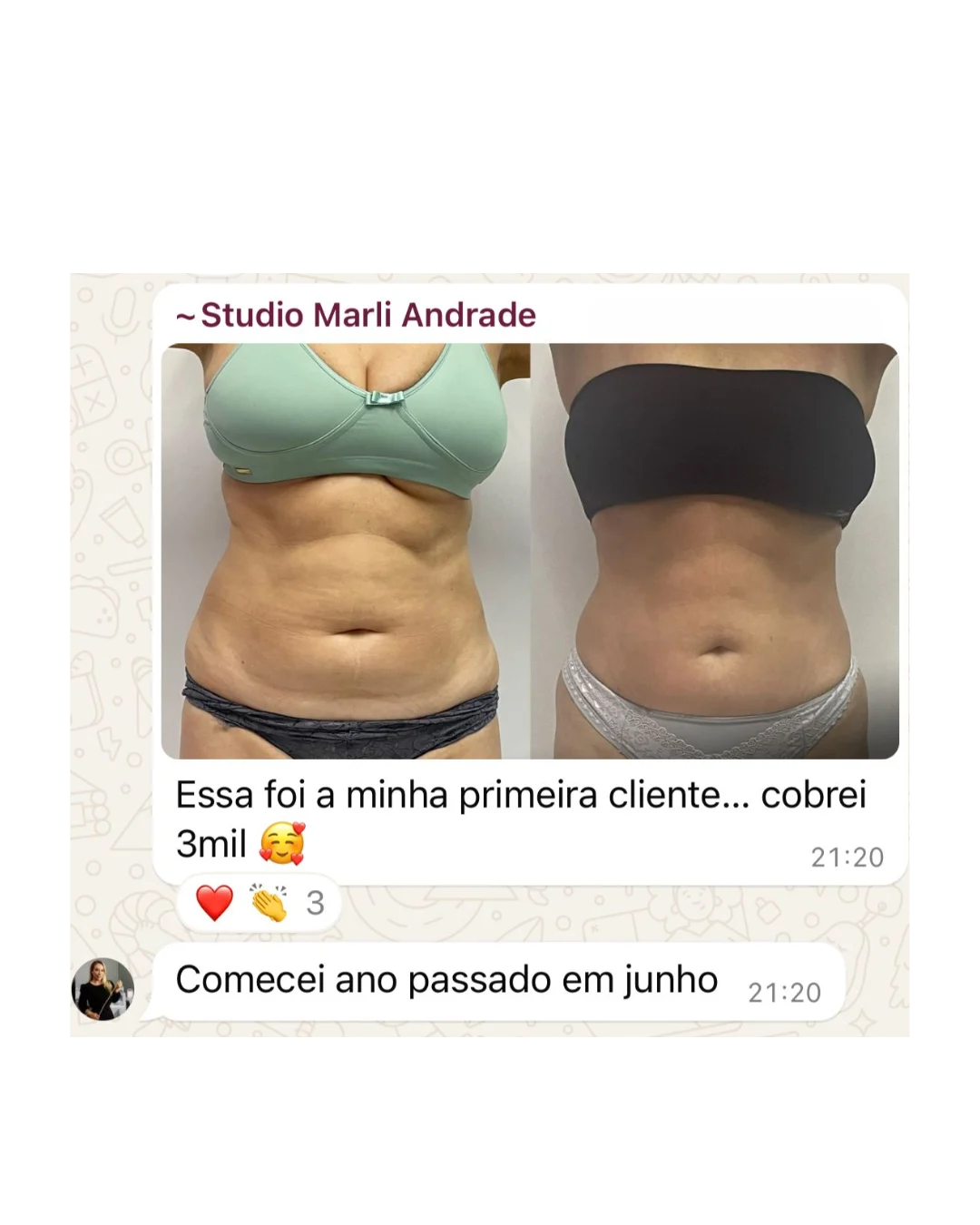 Depoimento WhatsApp de aluna sobre primeira sessão